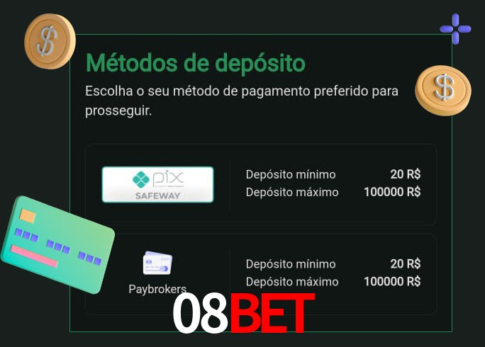 O cassino 08Bet oferece uma grande variedade de métodos de pagamento